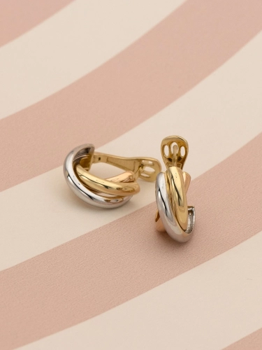 Złote kolczyki 585 o przeplatanym wzorze trzech kolorów złota