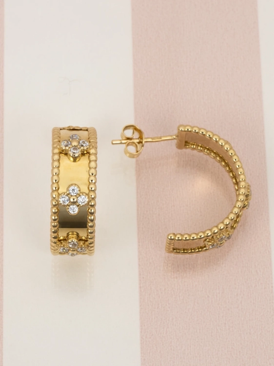 Modne złote kolczyki 585 dla kobiety z lśniącymi cyrkoniami