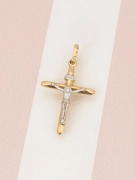 Złoty krzyżyk 585 z Jezusem w białym złocie widok z przodu