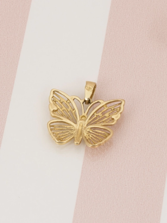 Złota zawieszka 585 ażurowy motylek z białym złotem widok z tyłu