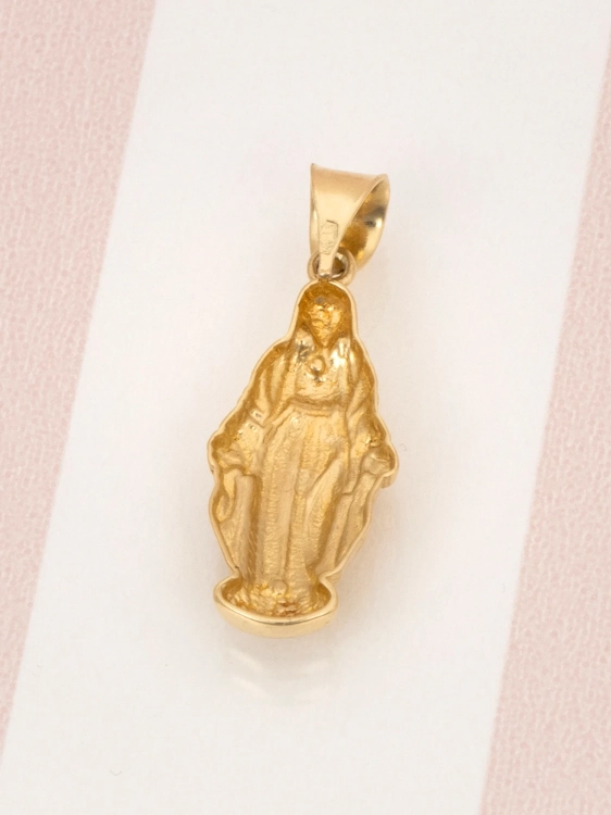 Złota zawieszka 585 Matka Boska cała postać z białym złotem - widok z tyłu