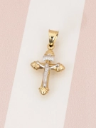 Złoty krzyżyk 585 z białym złotem pięknie zdobiony - widok z przodu