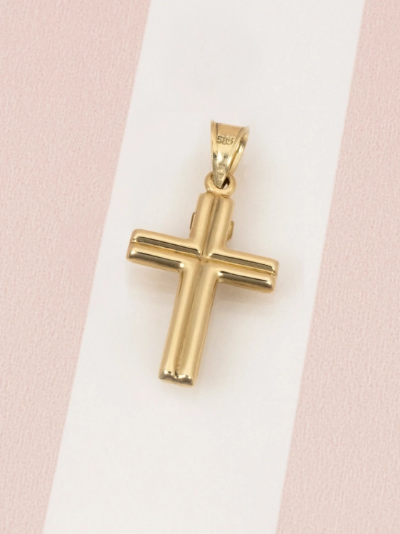 Złoty krzyżyk 585 z białym złotem solidny - widok z tyłu