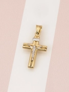 Złoty krzyżyk 585 z białym złotem solidny - widok z przodu